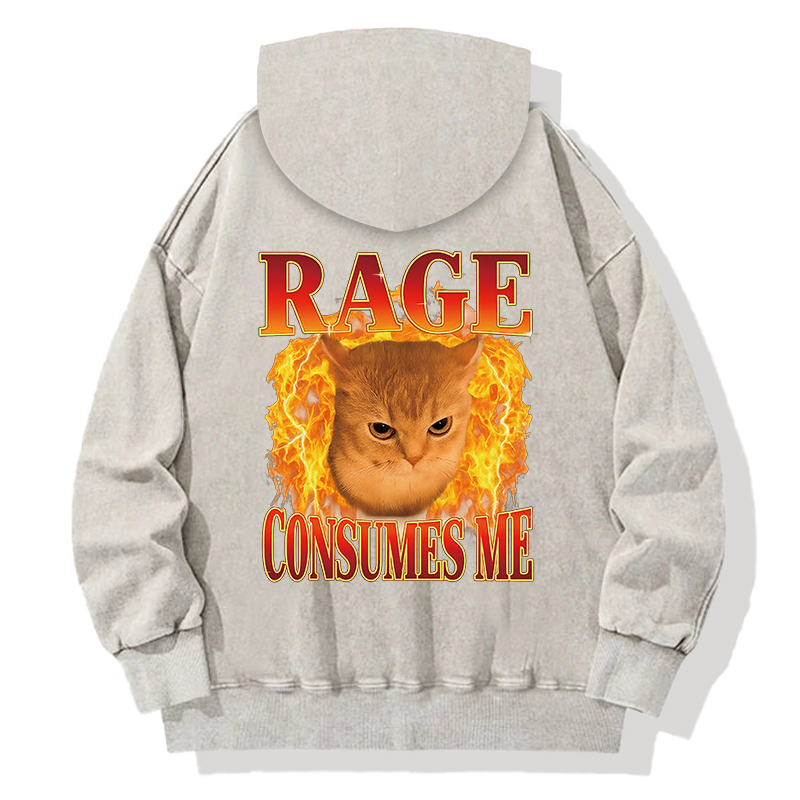 Rage Consumes Me Edgy Funny Cat Meme Back Washed Hoodie