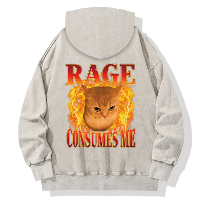 Rage Consumes Me Edgy Funny Cat Meme Back Washed Hoodie
