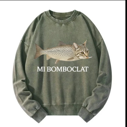 Bomboclat Fish Cat Meme Washed Sweatshirt