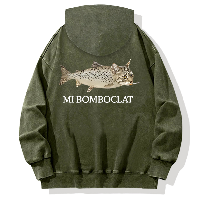 Bomboclat Fish Cat Meme Back Washed Hoodie