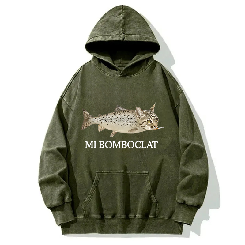 Bomboclat Fish Cat Meme Washed Hoodie