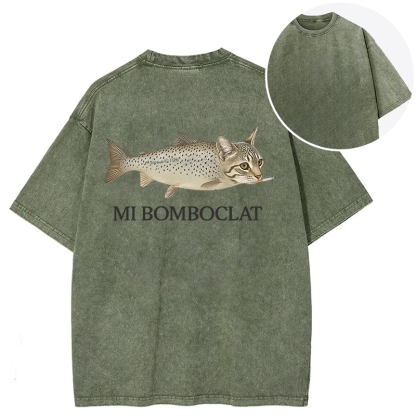Bomboclat Fish Cat Meme Back Washed T-Shirt