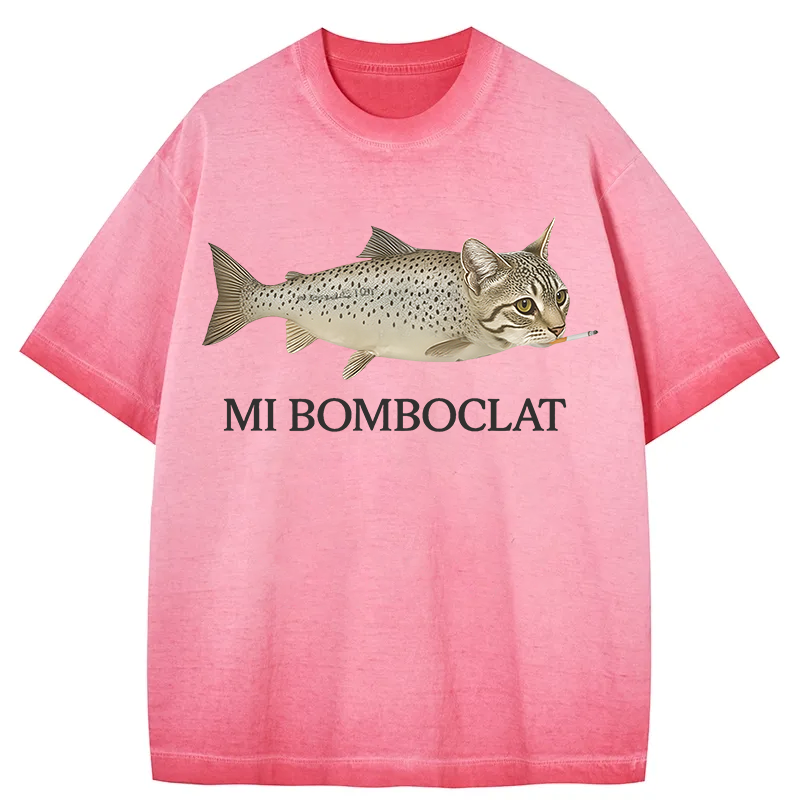 Bomboclat Fish Cat Meme Gradient Washed T-Shirt