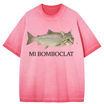 Bomboclat Fish Cat Meme Gradient Washed T-Shirt