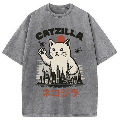 Feline Fury Over Tokyo Washed T-Shirt