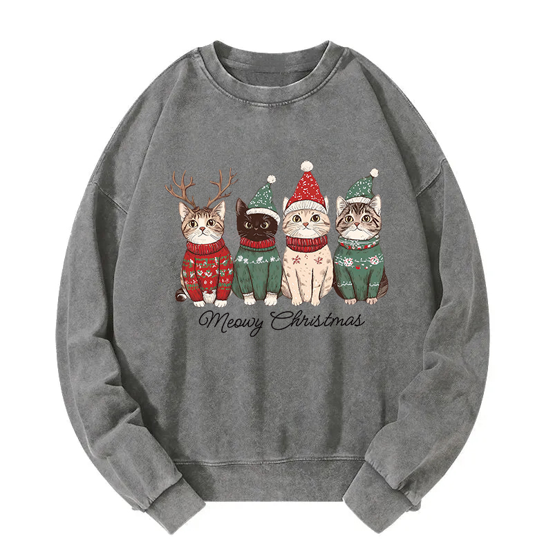 Meowy Christmas Cats Washed Sweatshirt