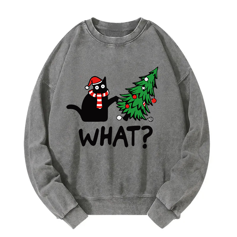 Funny Black Cat Christmas Washed Sweatshirt