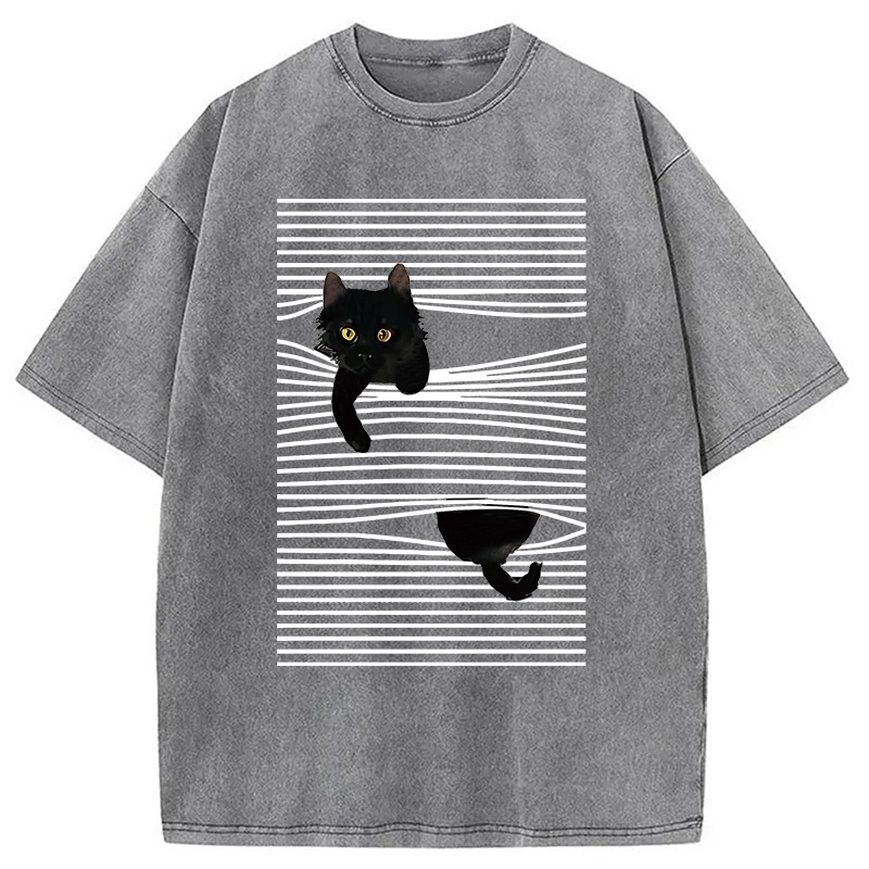 Cat Scratching Curtain Washed T-Shirt
