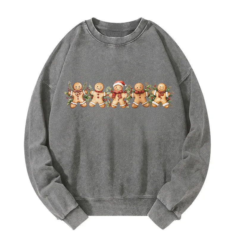 Christmas Cute Gingerbread Man Washed Sweatshirt