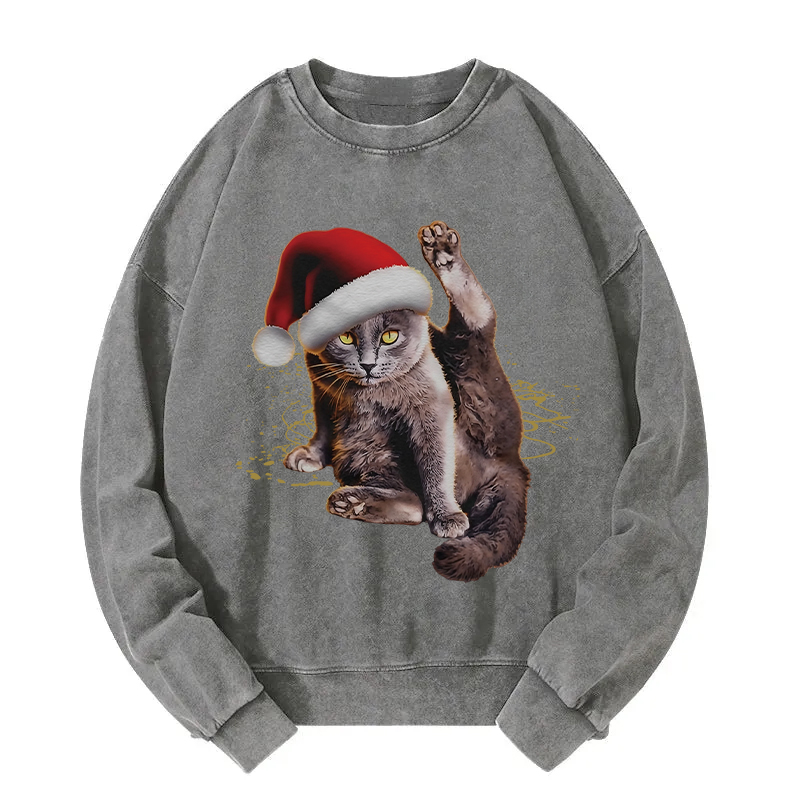 Funny Christmas Lazy Cat  Washed Sweatshirt