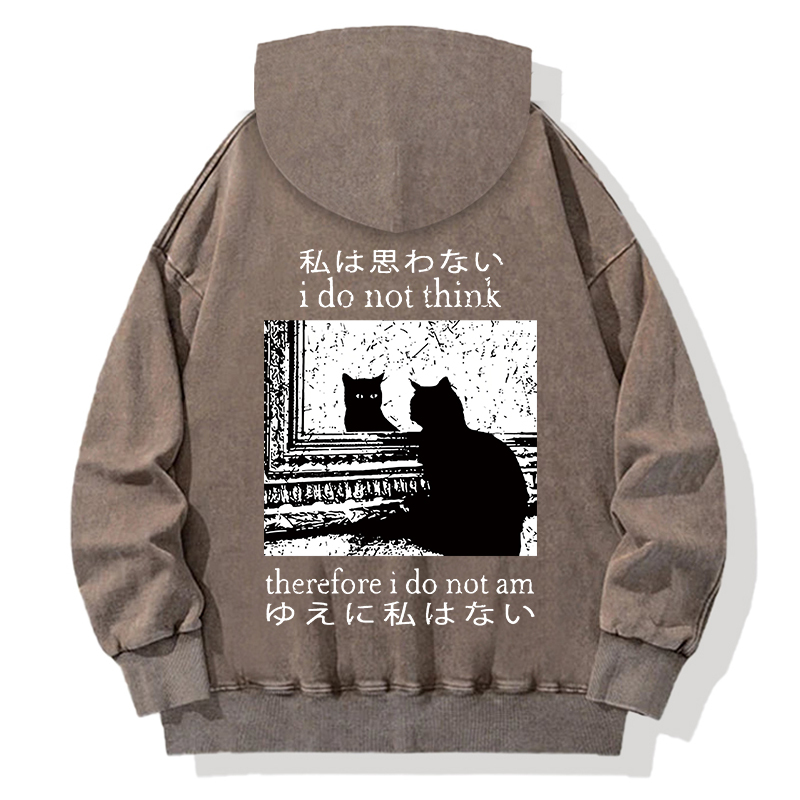 Thinking Cat Back Washed Hoodie