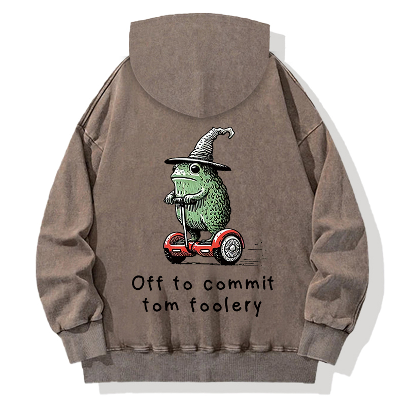 Frog Riding A Balance Scooter Back Washed Hoodie