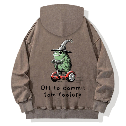 Frog Riding A Balance Scooter Back Washed Hoodie