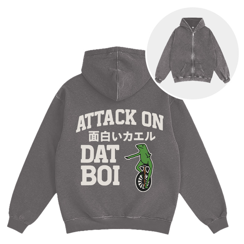 Attack on Funny Frog Washed Zip Hoodie