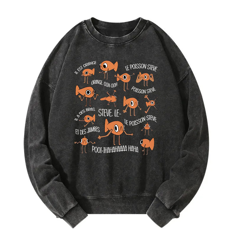 Funny Le Poisson Steve Washed Sweatshirt