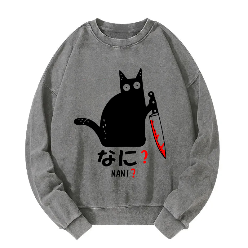 A Puzzled Cat Holding A Knife Washed Sweatshirt