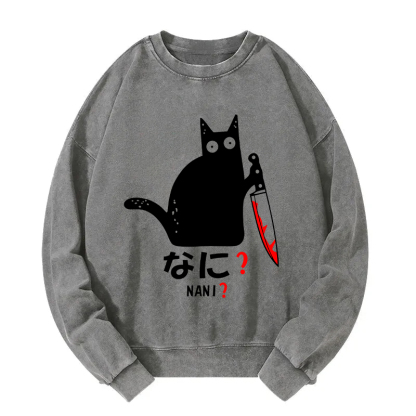 A Puzzled Cat Holding A Knife Washed Sweatshirt