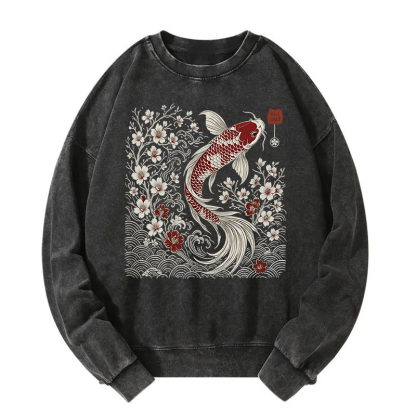 Vintage Sakura And Koi Washed Sweatshirt
