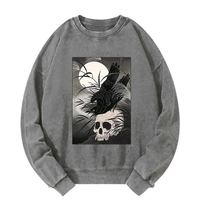 Crows In The Dark Night Ukiyo-e Washed Sweatshirt
