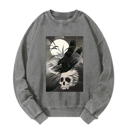 Crows In The Dark Night Ukiyo-e Washed Sweatshirt