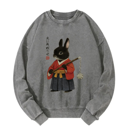 Let's Fight With Japanese Rabbit Washed Sweatshirt