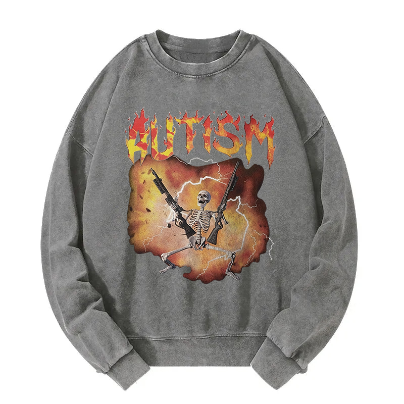 Autistic Funny Skeleton Washed Sweatshirt