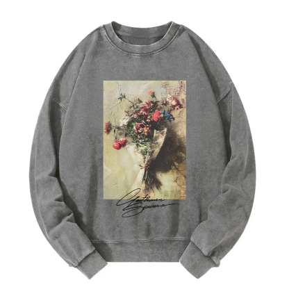 Bouquet Oil Painting Washed Sweatshirt