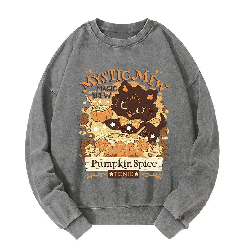 Mystic Mew Pumpkin Spice Black Cat Washed Sweatshirt