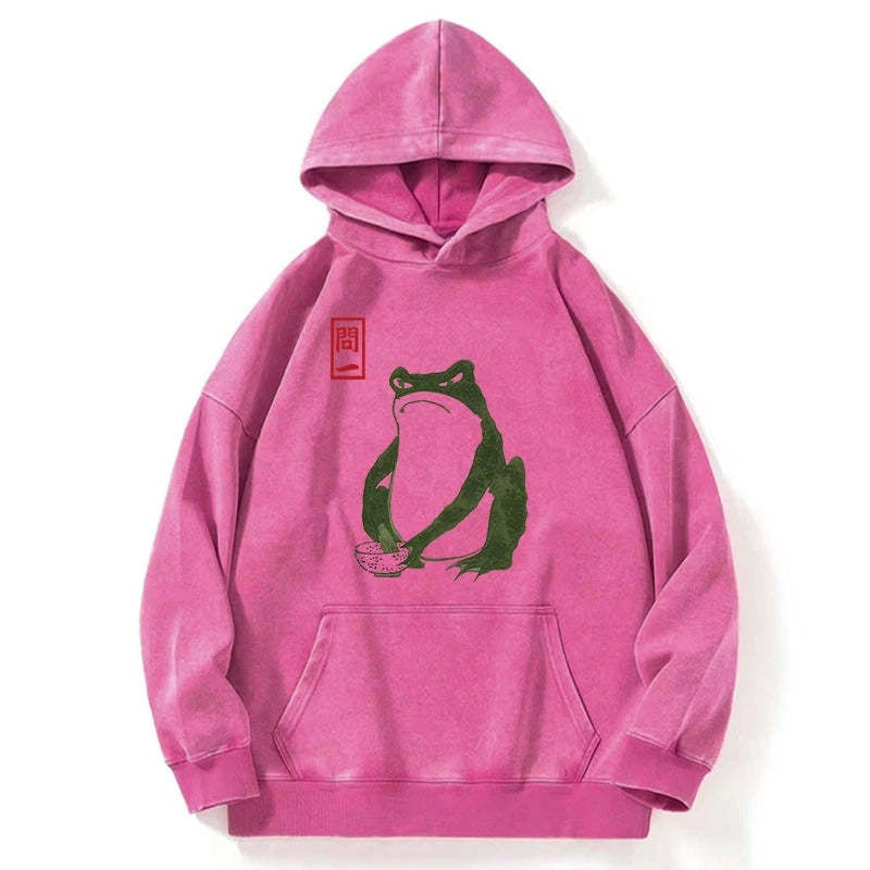Woodblock Print Frog Washed Hoodie