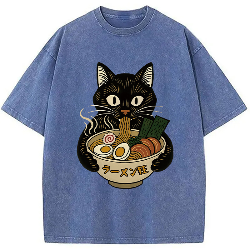 Cat Ramen Fanatic Washed T-Shirt