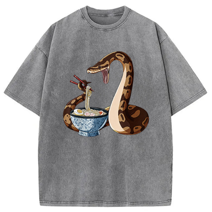Japanese Kawaii Ramen Snake Funny Washed T-Shirt