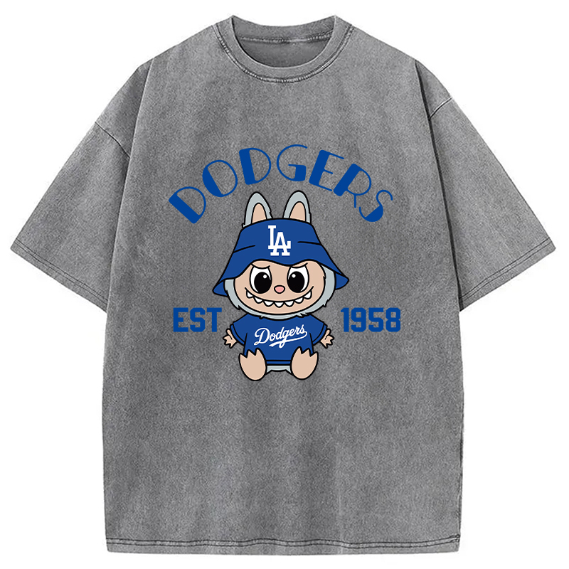 Labubu Dodgers Dream Baseball Vintage Japanese Washed T-Shirt