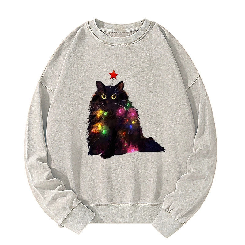 Christmas Lights Cat Washed Sweatshirt