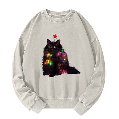 Christmas Lights Cat Washed Sweatshirt