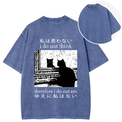 Thinking Cat Back Washed T-Shirt