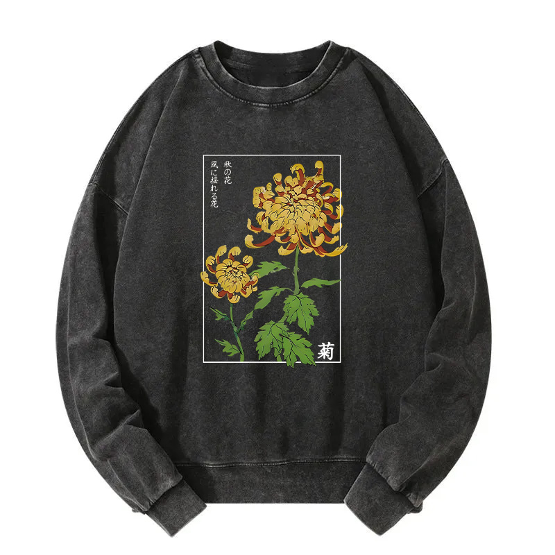 Retro Chrysanthemum Washed Sweatshirt