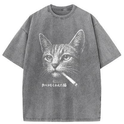 Tokyoviva Funny Smoking Cat Meme T-shirt