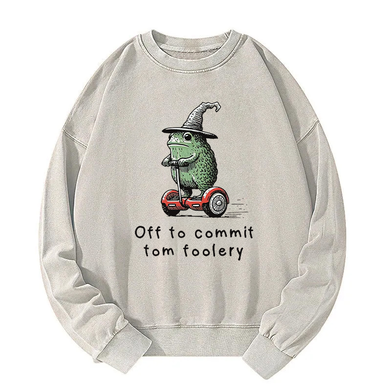 Frog Riding A Balance Scooter Washed Sweatshirt