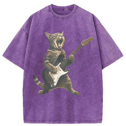 Tokyoviva Rock Cat Playing Guitar Washed T-shirt