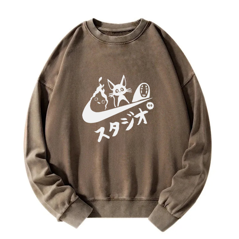 Black Cat Ghibli Vintage Washed Sweatshirt