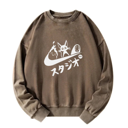 Black Cat Ghibli Vintage Washed Sweatshirt