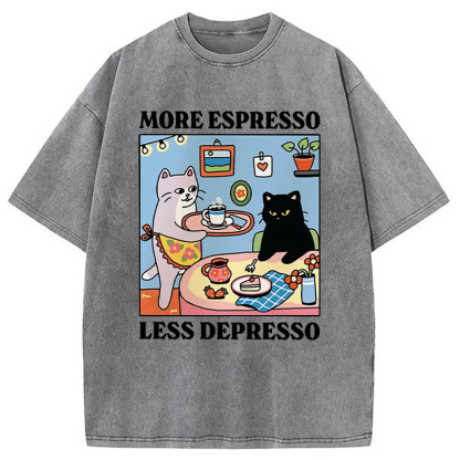 More Espresso Less Depresso Black Cat Kitchen Washed T-Shirt