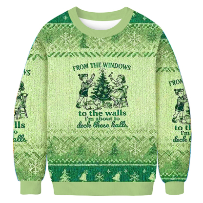 Baddiecat From Windows To Walls Deck These Halls Christmas Ugly Sweatshirt