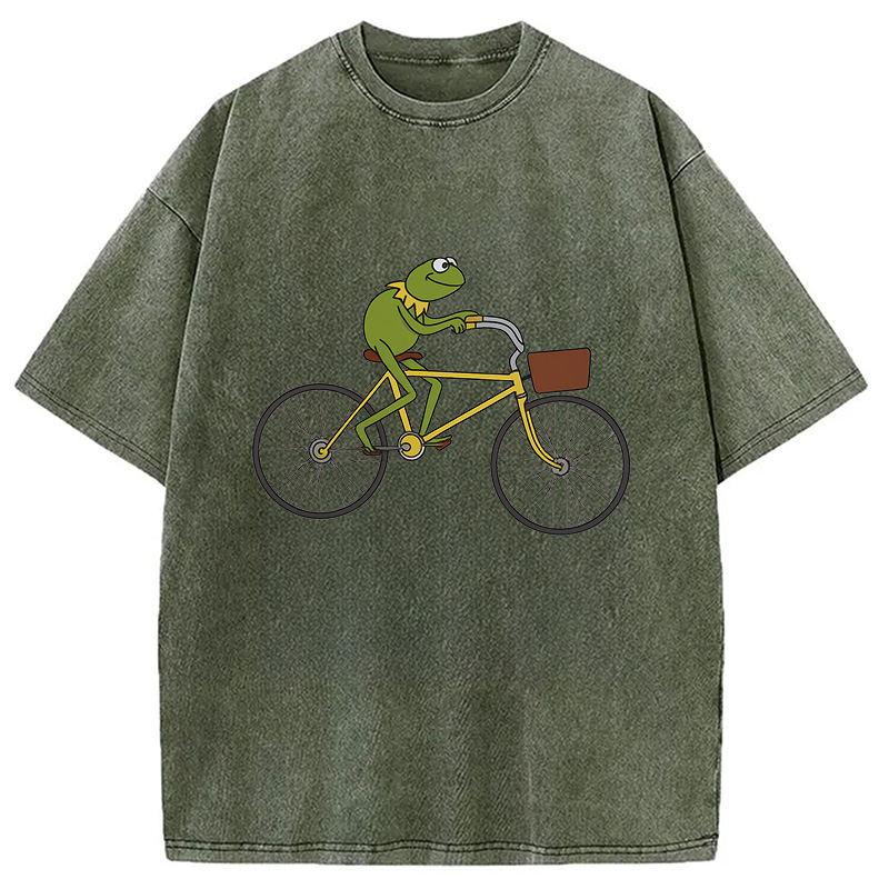 Kermit Riding A Bike Washed T-Shirt