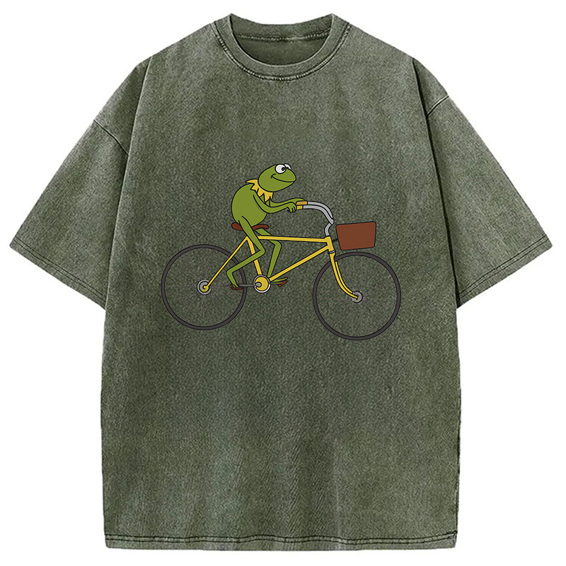 Kermit Riding A Bike Washed T-Shirt