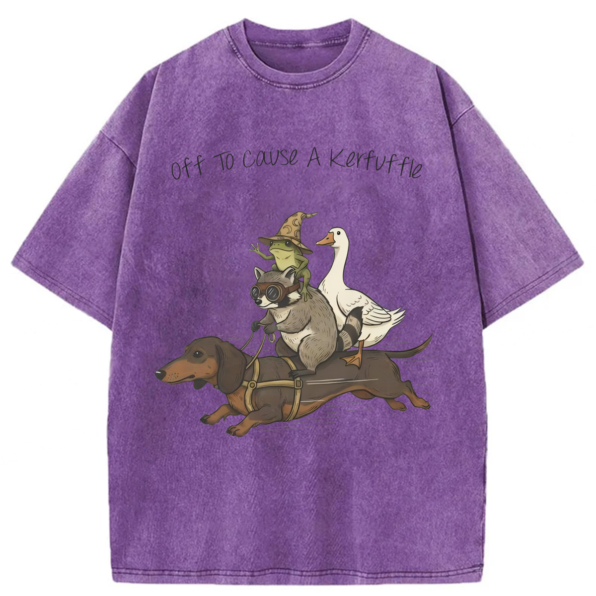 Tokyoviva Funny Dachshund-Frog Off To Cause A Kerfuffle Washed T-shirt