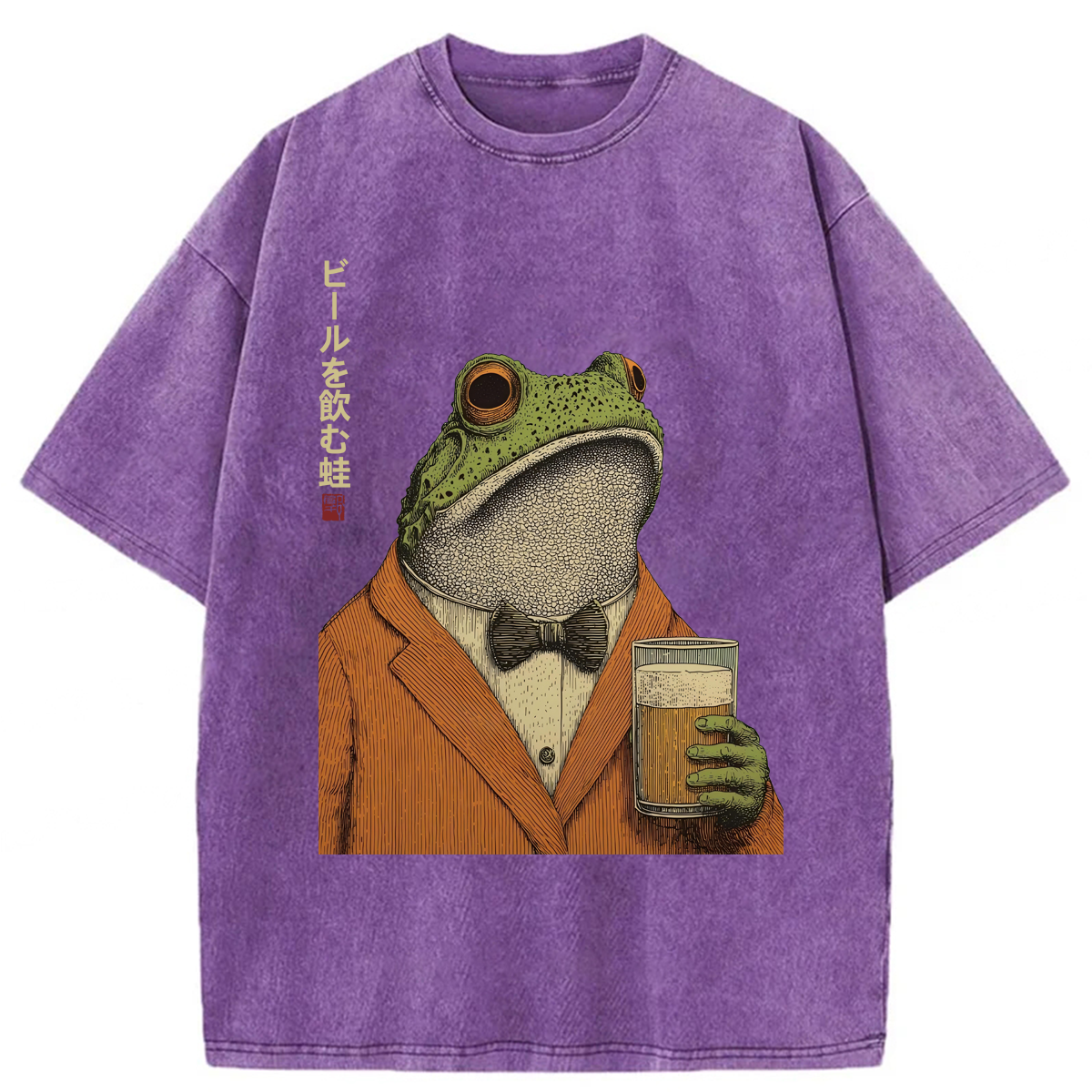 Tokyoviva Frog Drinking Beer Washed T-shirt