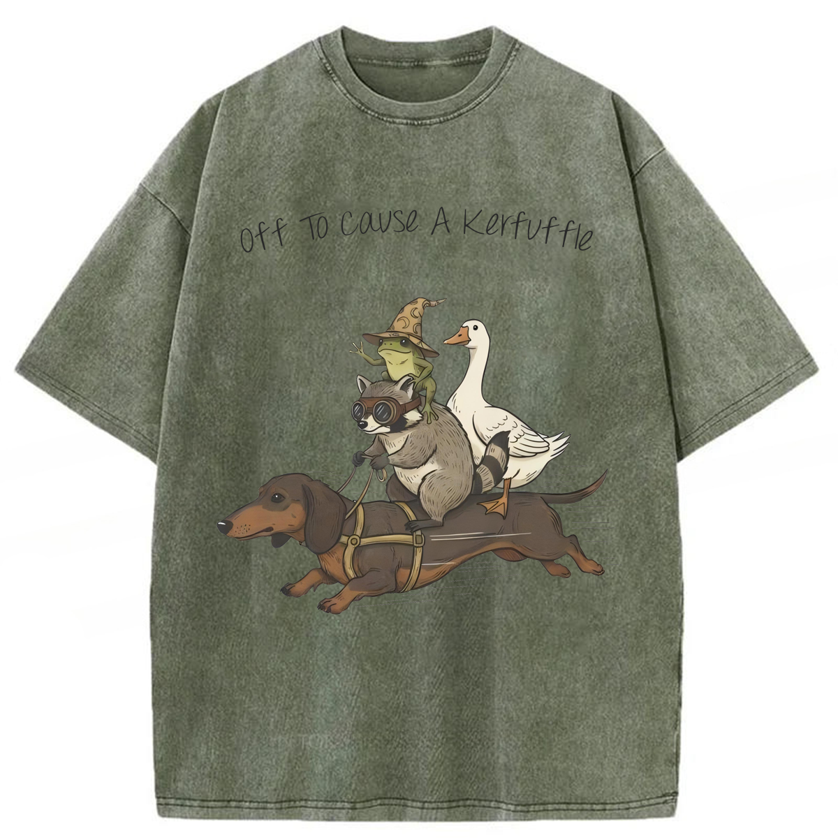 Tokyoviva Funny Dachshund-Frog Off To Cause A Kerfuffle Washed T-shirt