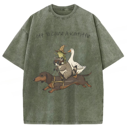 Tokyoviva Funny Dachshund-Frog Off To Cause A Kerfuffle Washed T-shirt