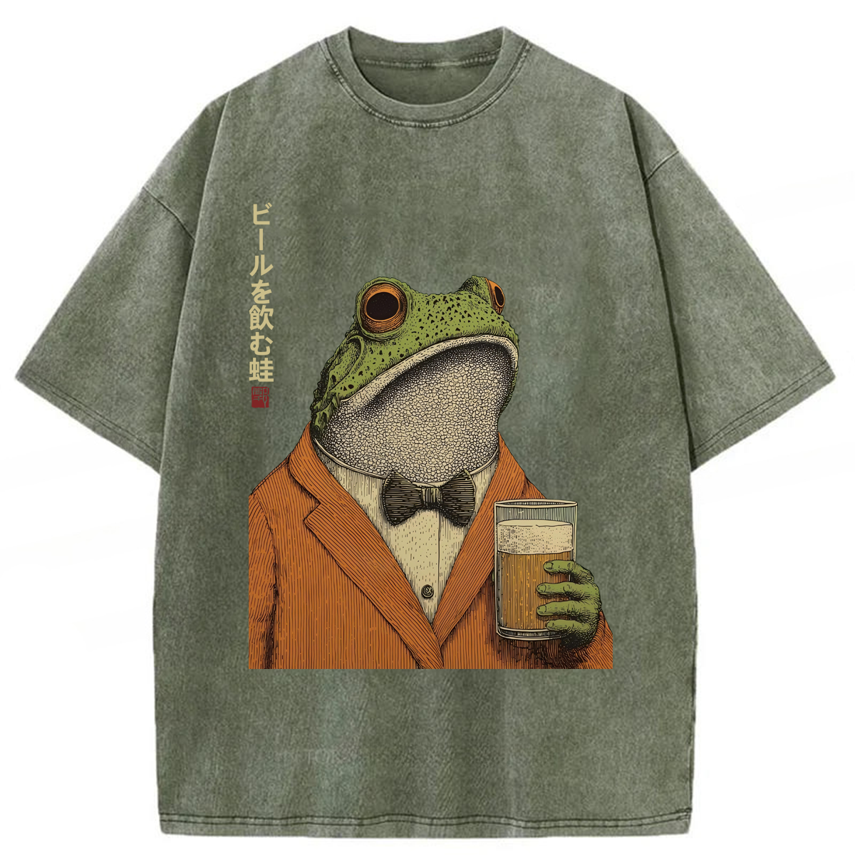 Tokyoviva Frog Drinking Beer Washed T-shirt